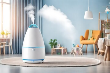 A contemporary humidifier in a kid's room. Mechanism for preserving clean air in rooms - obrazy, fototapety, plakaty