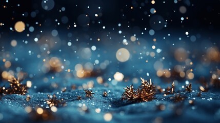 Fototapeta na wymiar Falling snowflakes on the dark background of the night sky. Bokeh with white snow and snowflakes.