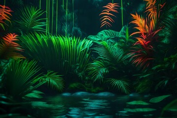 Fototapeta na wymiar A neon-colored jungle background