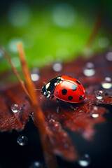 Fototapeta premium ladybug with bokeh, photographed autumn scene created with Generative Ai