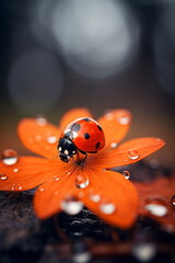 Obraz premium ladybug with bokeh, photographed autumn scene created with Generative Ai