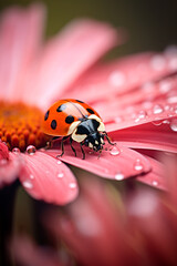 Fototapeta premium ladybug with bokeh, photographed autumn scene created with Generative Ai