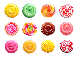 Assorted Set of Sweet and Colorful Candies, isolated on a transparent or white background