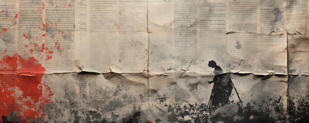 Old newspaper background, paper grunge aged newsprint - obrazy, fototapety, plakaty