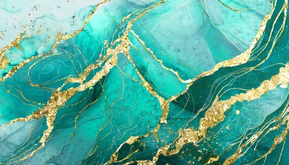 abstract tiffany marble texture with gold splashes blue luxury background - obrazy, fototapety, plakaty