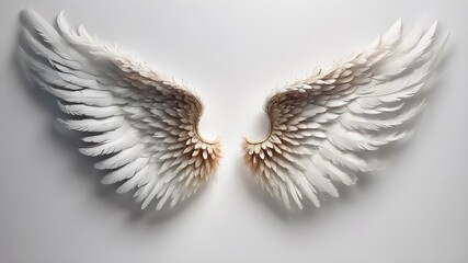 Pair of beautiful white angel wings isolated background, realistic vector illustration....