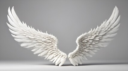 Fototapeta premium Pair of beautiful white angel wings isolated background, realistic vector illustration. Spirituality and freedom concept