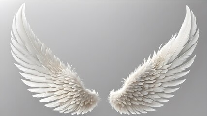 Pair of beautiful white angel wings isolated background, realistic vector illustration. Spirituality and freedom concept - obrazy, fototapety, plakaty
