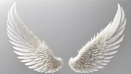 Fotobehang Pair of beautiful white angel wings isolated background, realistic vector illustration. Spirituality and freedom concept © monu