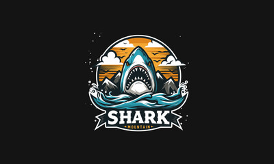 head shark angry vector illustration logo flat design - obrazy, fototapety, plakaty