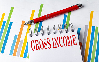 GROSS INCOME text on a notebook with chart and pen business concept