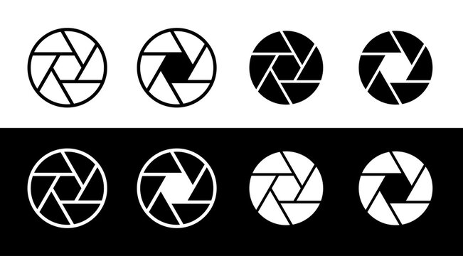 Set of lens aperture (diaphragm) icons. Camera or shooting symbol. An attribute of a camera, photo shoot, or photographer.