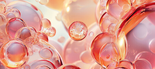 Light double exposure 3D-pattern wallpaper featuring transparent ball elements in peach fuzz