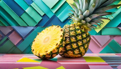 sliced pineapple colorful style pop art background design wallpaper