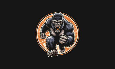 gorilla running angry vector illustration mascot design - obrazy, fototapety, plakaty