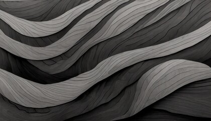 wood art background illustration abstract closeup of detailed organic black anthracite gray wooden waving waves wall texture banner wall overlapping layers - obrazy, fototapety, plakaty