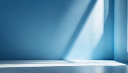 minimal abstract simple light blue background for product presentation shadow and light from windows on plaster wall