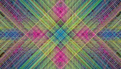 crosshatch tartan an abstract fractal image with a crosshatch design in pink yellow green and blue
