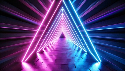 3d render abstract background with pink blue glowing neon light triangle geometric wallpaper with triangular tunnel generative ai