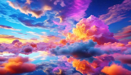 3d render abstract fantasy background of colorful sky with neon clouds