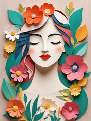  happy women day conceptual art ,paper cut and craft style. vector, illustration.women in the middle of flower