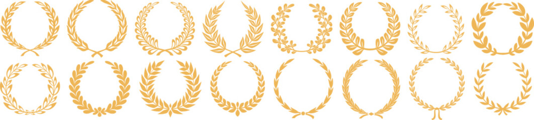 Set of Golden laurel or olive Greek wreath vector illustration