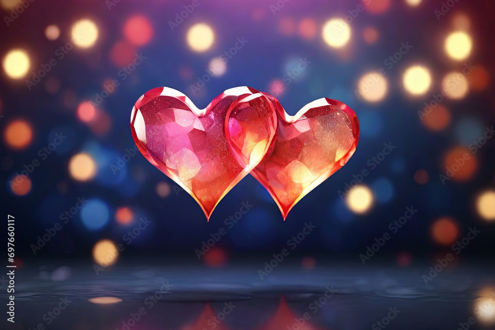 Wall mural vibrant bokeh hearts ideal for valentine's cards and romantic designs. love filled stock photo.