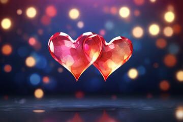 Vibrant bokeh hearts Ideal for Valentine's cards and romantic designs. Love filled stock photo.
