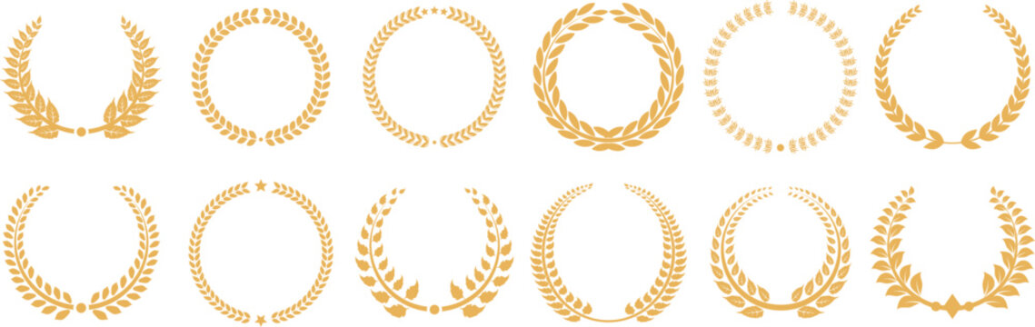 Set of Golden laurel or olive Greek wreath vector illustration