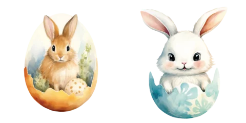 Tuinposter cute bunny easter egg watercolor vector illustration © Finkha