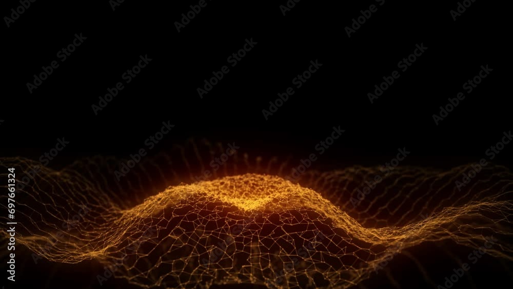 Aufkleber abstract orange music sound wave with dots and lines. dark cyberspace with moving particles. futuris
