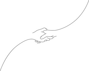 two hands are shaking hands line art style. vector illustration. eps 10_1 © Kensusei