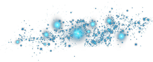 Christmas background. Powder dust light PNG. Magic shining blue dust. Fine, shiny dust bokeh particles fall off lightly. Fantastic shimmer effect. PNG.