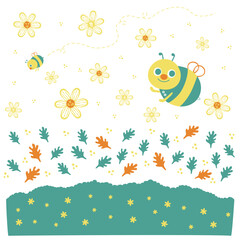 pattern with bees and flowers