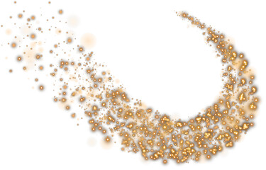 Christmas background. Powder dust light PNG. Magic shining golden dust. Fine, shiny dust bokeh particles fall off lightly. Fantastic shimmer effect. PNG.