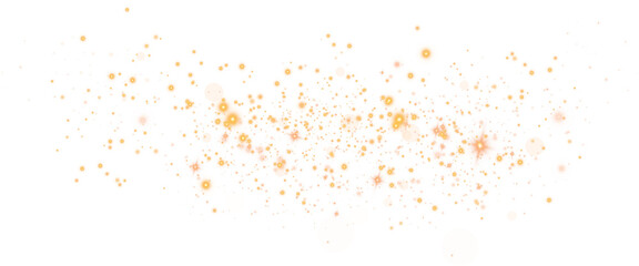 Christmas background. Powder dust light PNG. Magic shining golden dust. Fine, shiny dust bokeh particles fall off lightly. Fantastic shimmer effect. PNG.