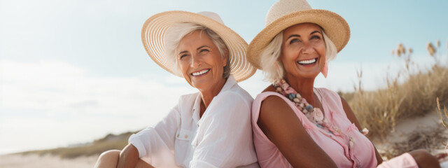 Portrait of two mature woman at beach - Powered by Adobe