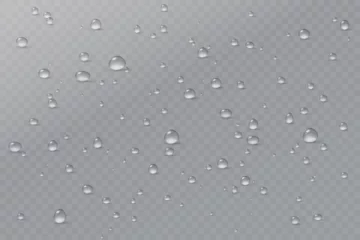 Deurstickers Realistic vector water drops png on a transparent light background. Water condensation on the surface with light reflection and realistic shadow. 3d vector illustration © Александр Боярин
