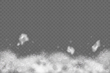 This vector template shows a bath foam with shampoo bubbles isolated on a transparent background. It can be used for advertising purposes. Mousse bath foam.
