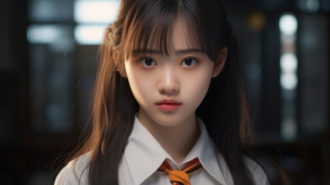 beautiful asian japanese school girl uniform. Neural network AI generated