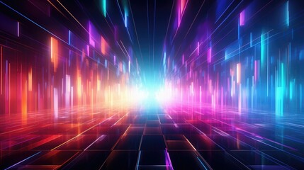atmospheric neon square design, atmospheric design with 3d neon squares in space, colorful lights neon cubes on black - obrazy, fototapety, plakaty