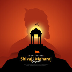 Silhouette Vector Illustration and typography of Chhatrapati Shivaji Maharaj Indian Maratha warrior king poster - obrazy, fototapety, plakaty