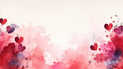 copy space, stockphoto, Valentine card with red heartsin watercolor style. Beautiful background or for valentine’s day. Beautiful background. Valentine’s card mockup. Valentine mockup. Romantic backgr