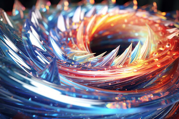 Whirlwind of fractal diamonds, crystal vortex, maelstrom, rainbow colors, gradient, abstract