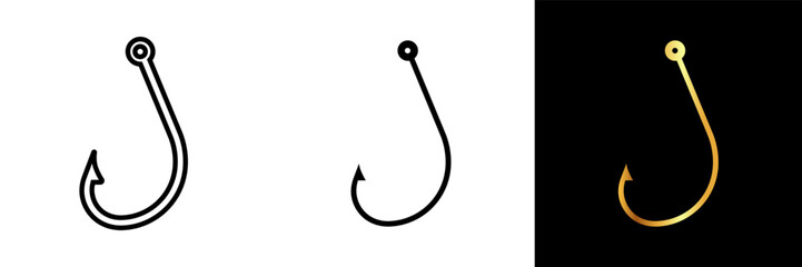 A visually captivating icon portraying a fishing hook, perfect for websites, apps, or any design related to fishing and outdoor adventures. - obrazy, fototapety, plakaty
