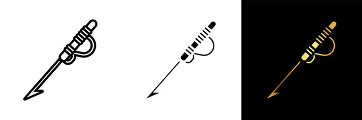 An impactful icon depicting a fishing harpoon, perfect for websites, apps, or designs related to deep-sea fishing and marine adventures.