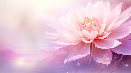 beautiful and artistic representation of a blooming lotus flower, with delicate pink and purple hues, against a soft and ethereal background that gives a sense of tranquility and serenity