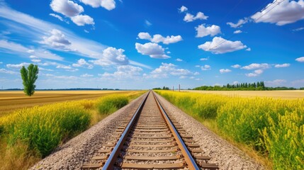 Empty railway tracks in a summer landscape - Powered by Adobe