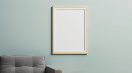 Poster or photography frame mockup on the wall in a modern home interior with an armchair