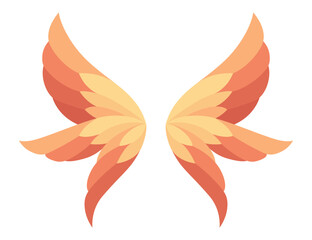 Cartoon wings of fairy creatures, fantasy characters and animals. Wings pairs with colorful cover designs. Isolated cartoon vector illustration